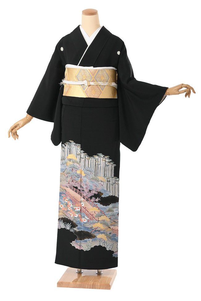 黒留袖 金彩友禅 19点フルセット　 かんざし着物用バッグ付き 黒留袖 金彩友禅 フルセット かんざし着物用バッグ付き